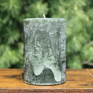 Hunter Green Gray Unscented Rustic Pillar Candle, Boho Farmhouse Home Decor, Table Centerpiece - Choose Size - Handmade