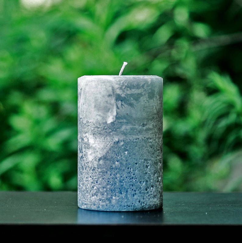 Stone Gray Rustic Large Unscented Pillar Candle Choose Size Handmade image 1
