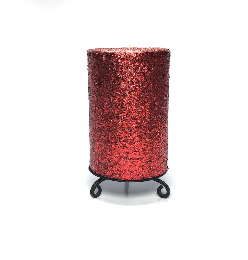 Handmade Choose Size Red Glitter Unscented Decorative Pillar Candle