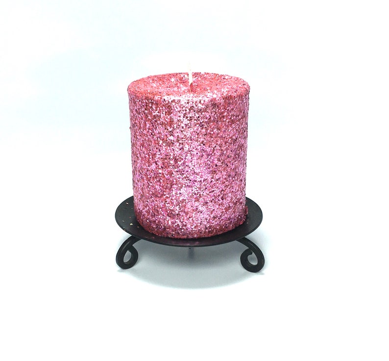 Pink Glitter Unscented Decorative Pillar Candle Decorative Use Only, Not for Burning image 1