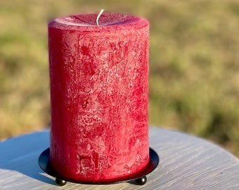 Cranberry Red Rustic Textured Unscented Block Pillar Candle - Choose Size - Handmade