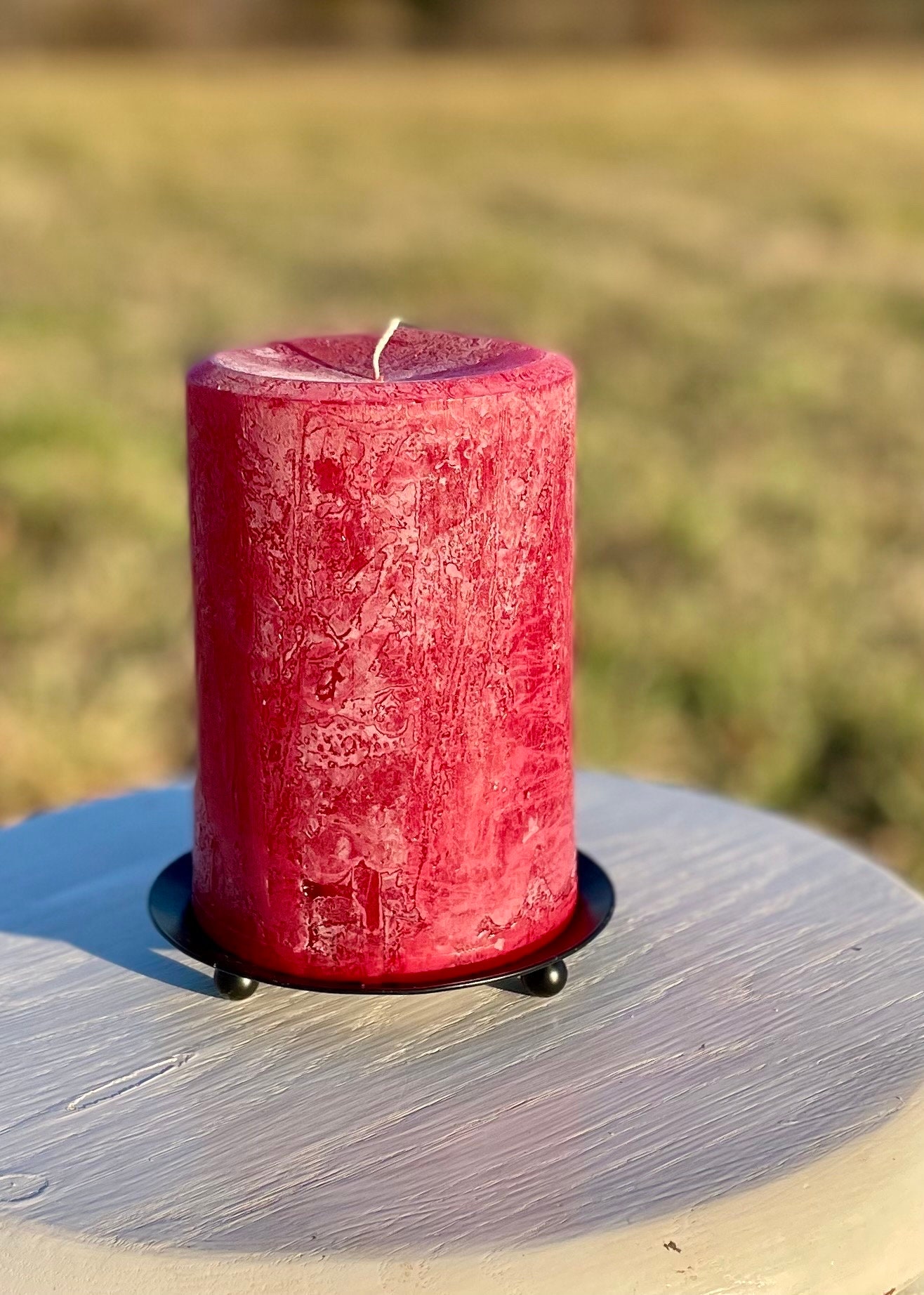 Fuschia Pink Glitter Unscented Decorative Pillar Candle Decorative Use  Only, Not for Burning 