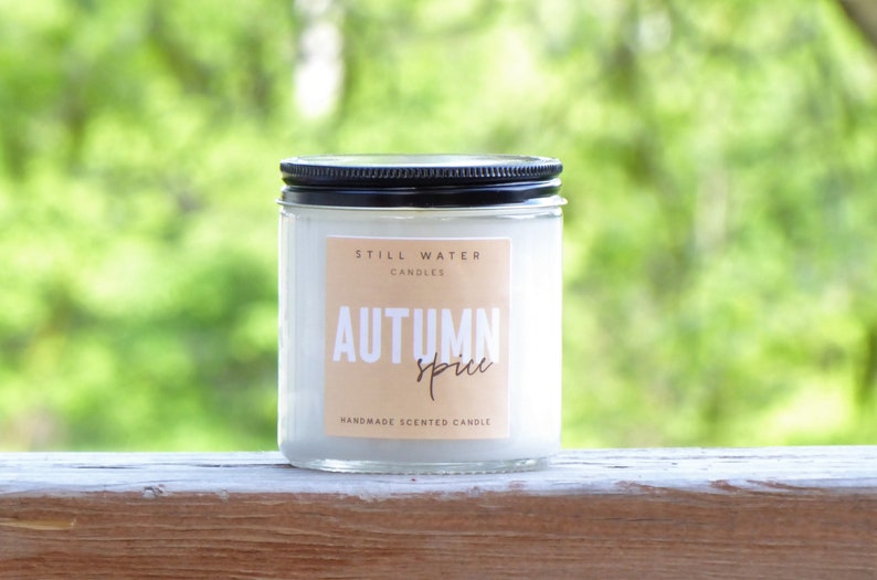 Autumn Spice Scented White Jar Candle 12 Ounces Handmade image 2