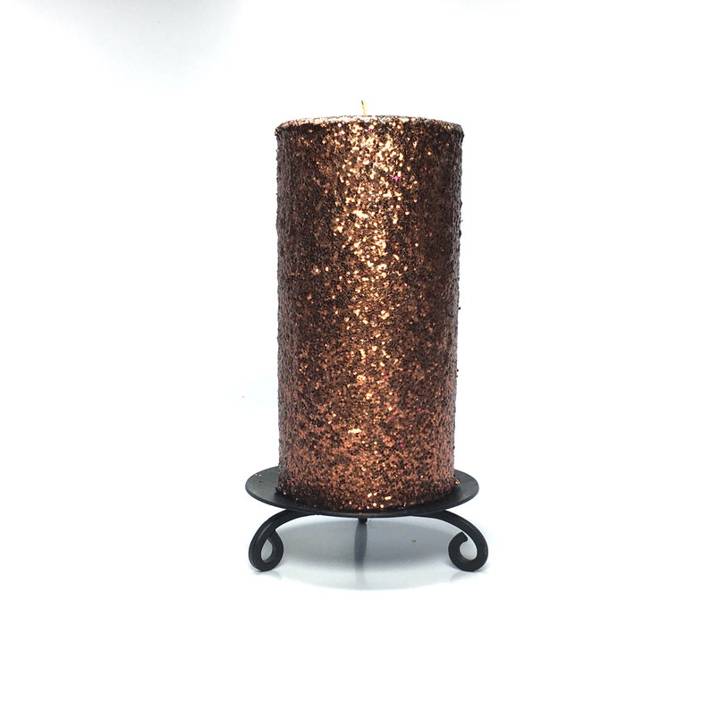 Coffee Brown Glitter Unscented Decorative Pillar Candle Decorative Use Only, Not for Burning image 2