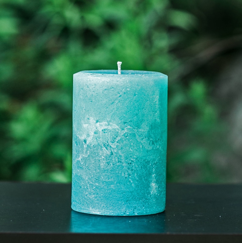 Light Teal Turquoise Rustic Unscented Pillar Candle Choose Etsy