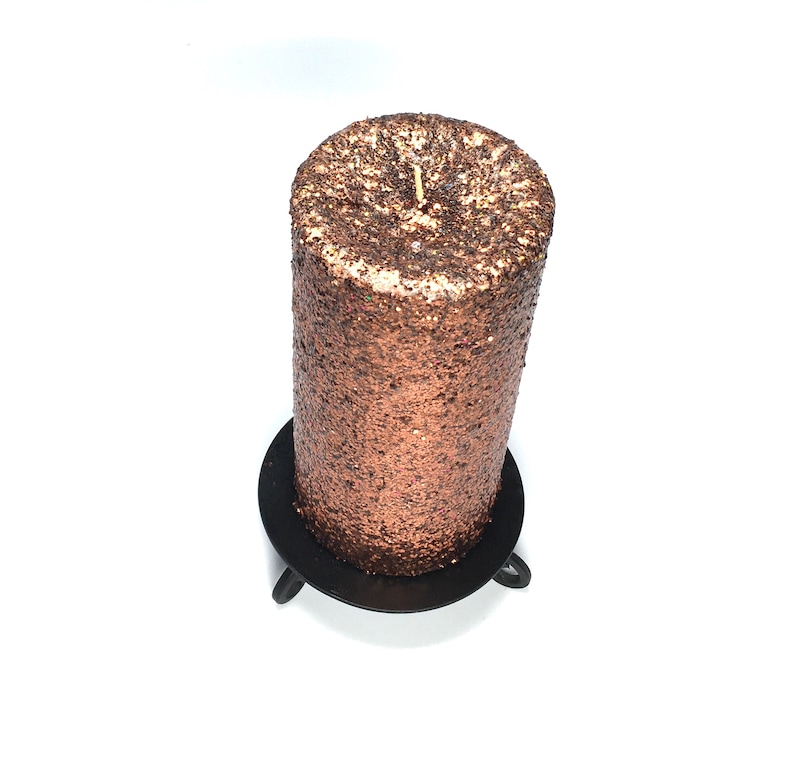 Coffee Brown Glitter Unscented Decorative Pillar Candle Decorative Use Only, Not for Burning image 3