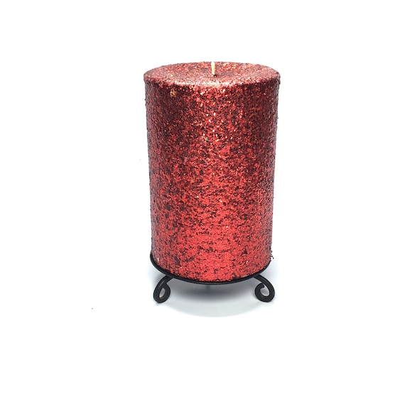 Red Glitter Unscented Decorative Pillar Candle Choose Size Etsy