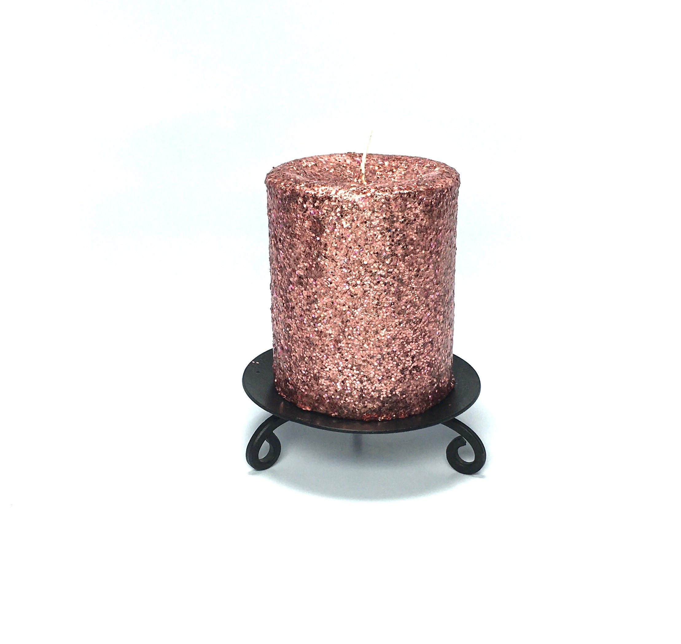 Rose Gold Glitter Pillar Candle Unscented: Decorative Use Only, Not for Burning - Handmade