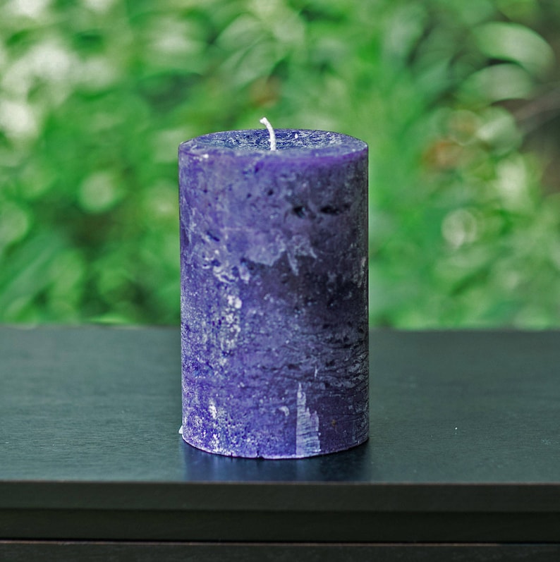 Purple Rustic Textured Unscented Pillar Candle Choose Size Handmade image 1