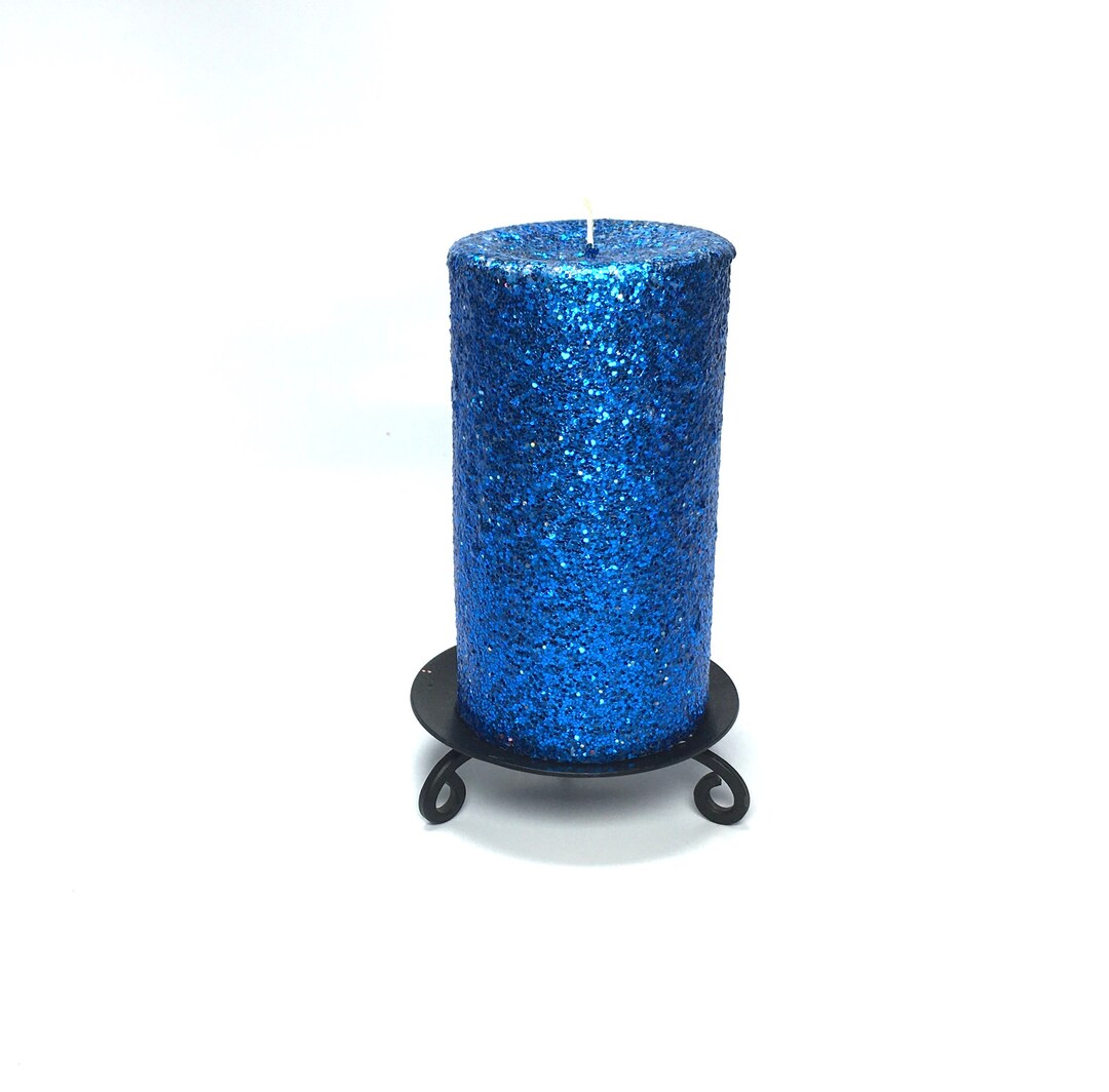 Sapphire Blue Glitter Unscented Decorative Pillar Candle Decorative Use