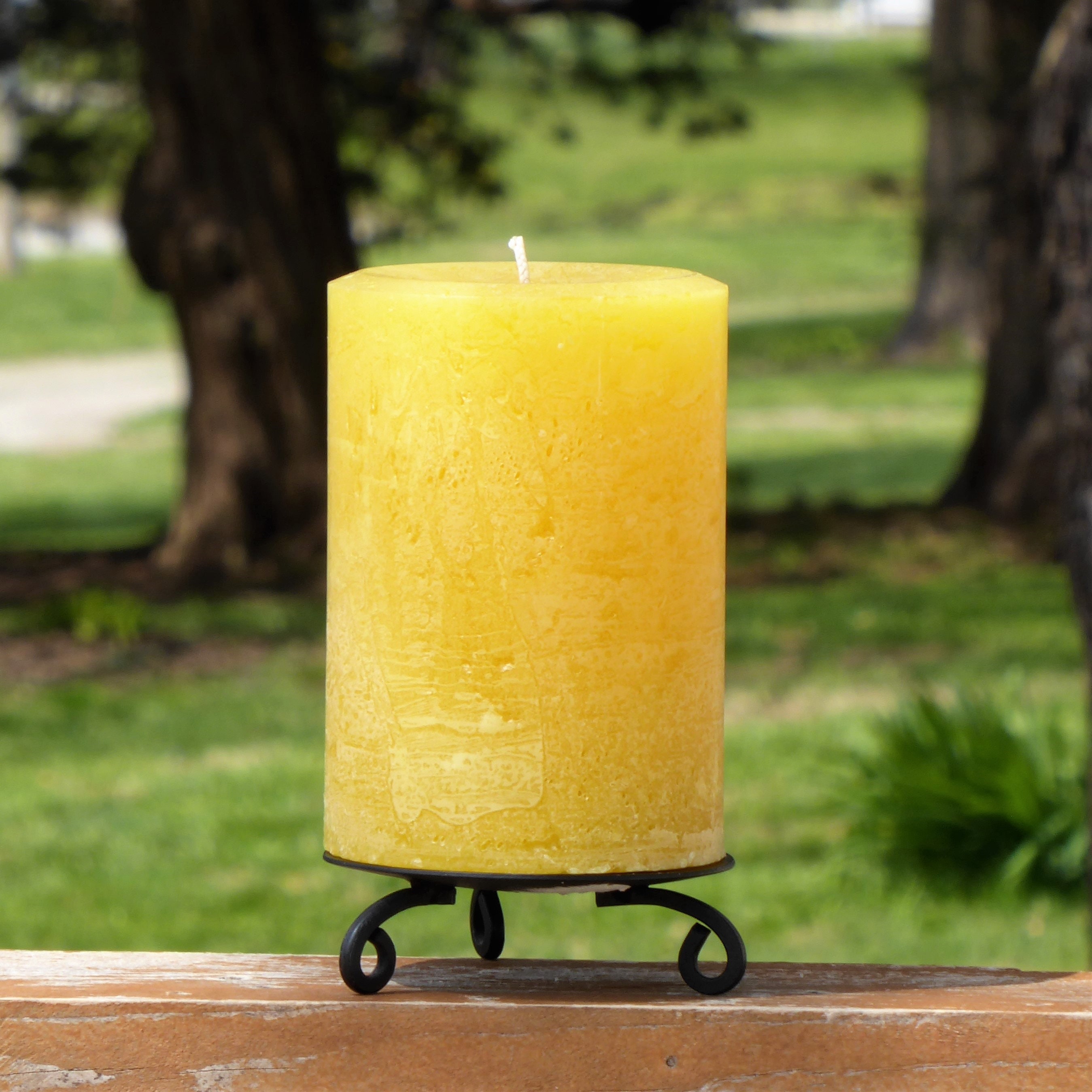 Yellow Gold Rustic Unscented Pillar Candle - Choose Size - Handmade