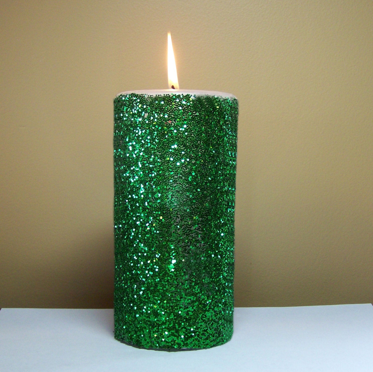 Green Glitter Unscented Pillar Candle 4 6 9 inch Etsy