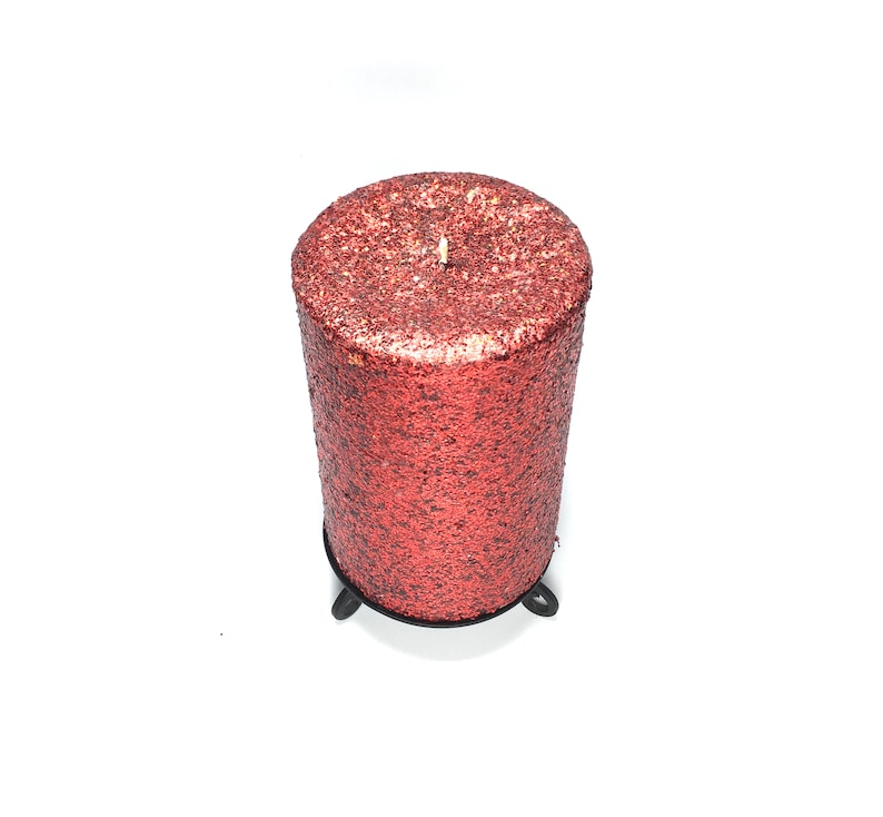 Handmade Choose Size Red Glitter Unscented Decorative Pillar Candle