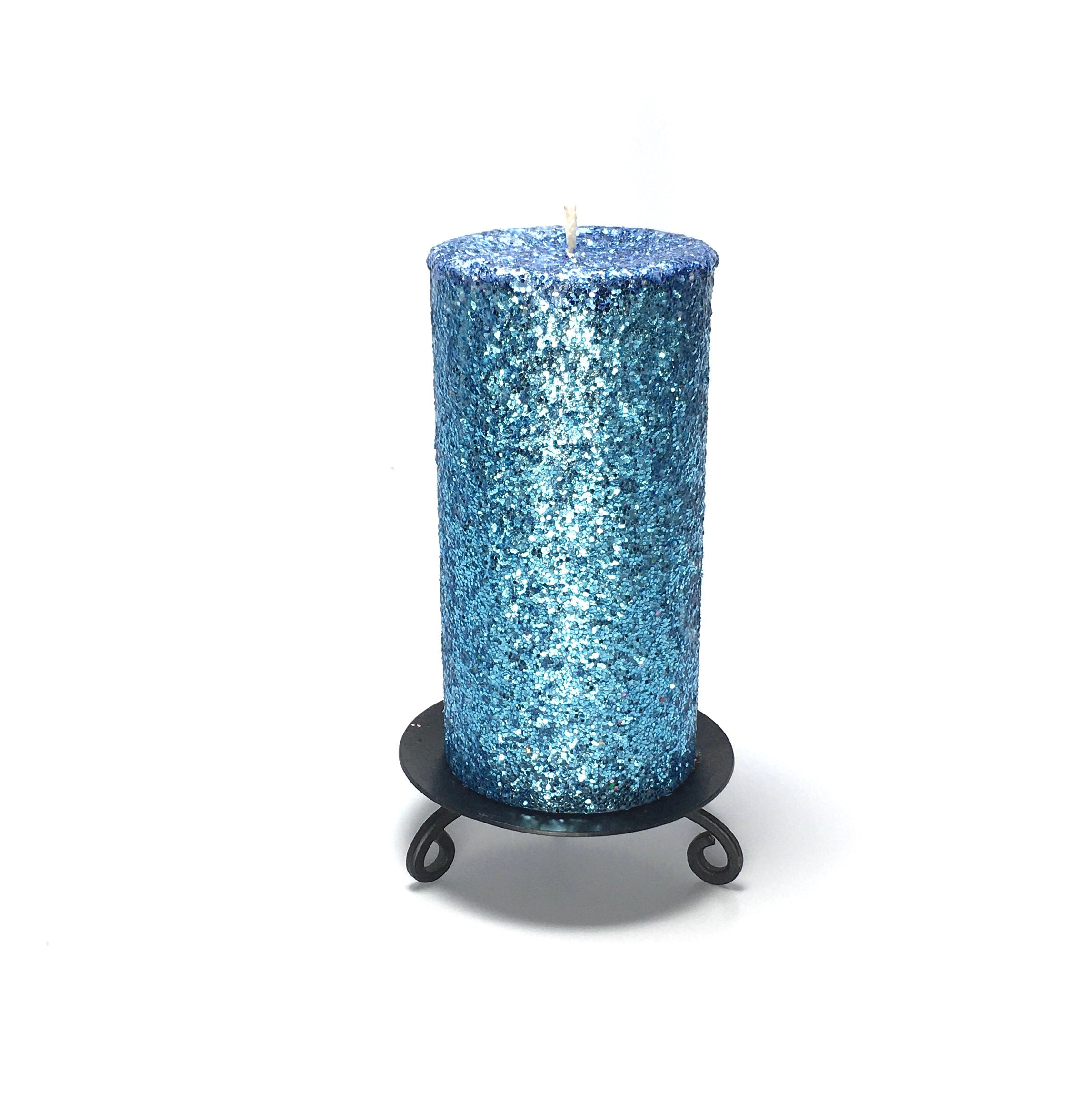 Light Blue Glitter Unscented Decorative Pillar Candle Decorative Use
