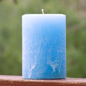 Light Blue Rustic Pillar Candle: Handmade Unscented Farmhouse Decor