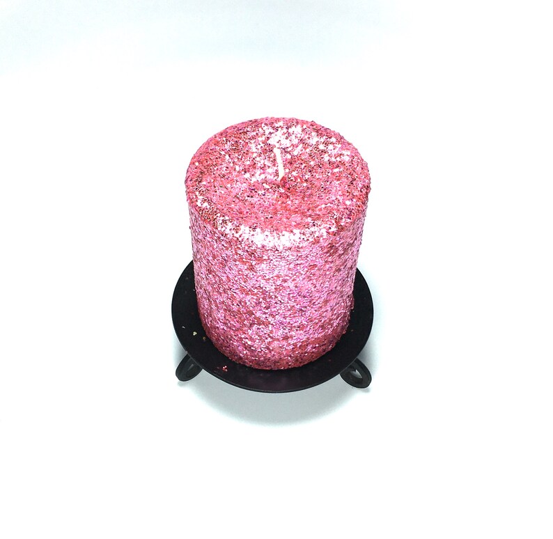 Pink Glitter Unscented Decorative Pillar Candle Decorative Use Only, Not for Burning image 3