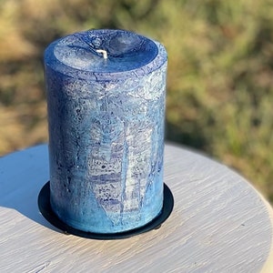 Classic Blue Rustic Textured Unscented Block Pillar Candle - Choose Size - Handmade