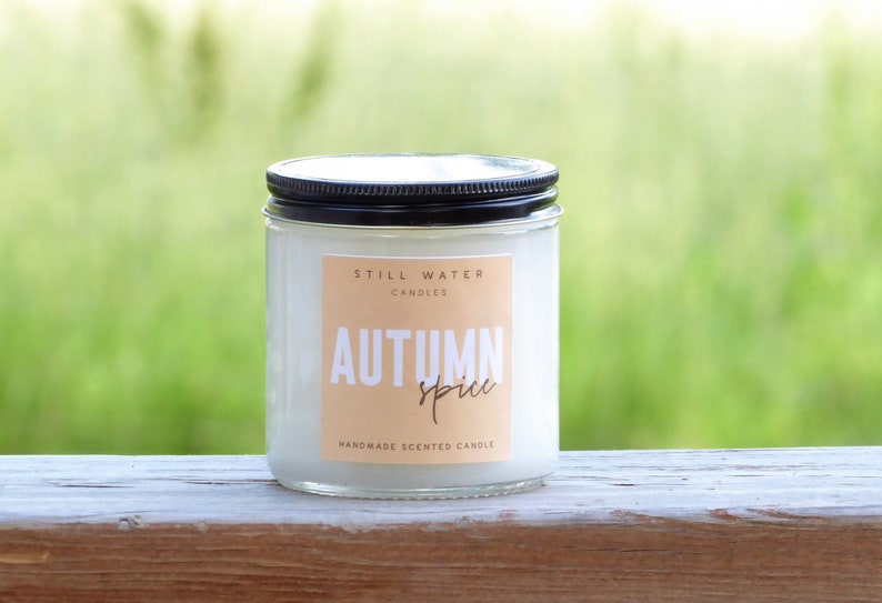 Autumn Spice Scented White Jar Candle 12 Ounces Handmade image 1