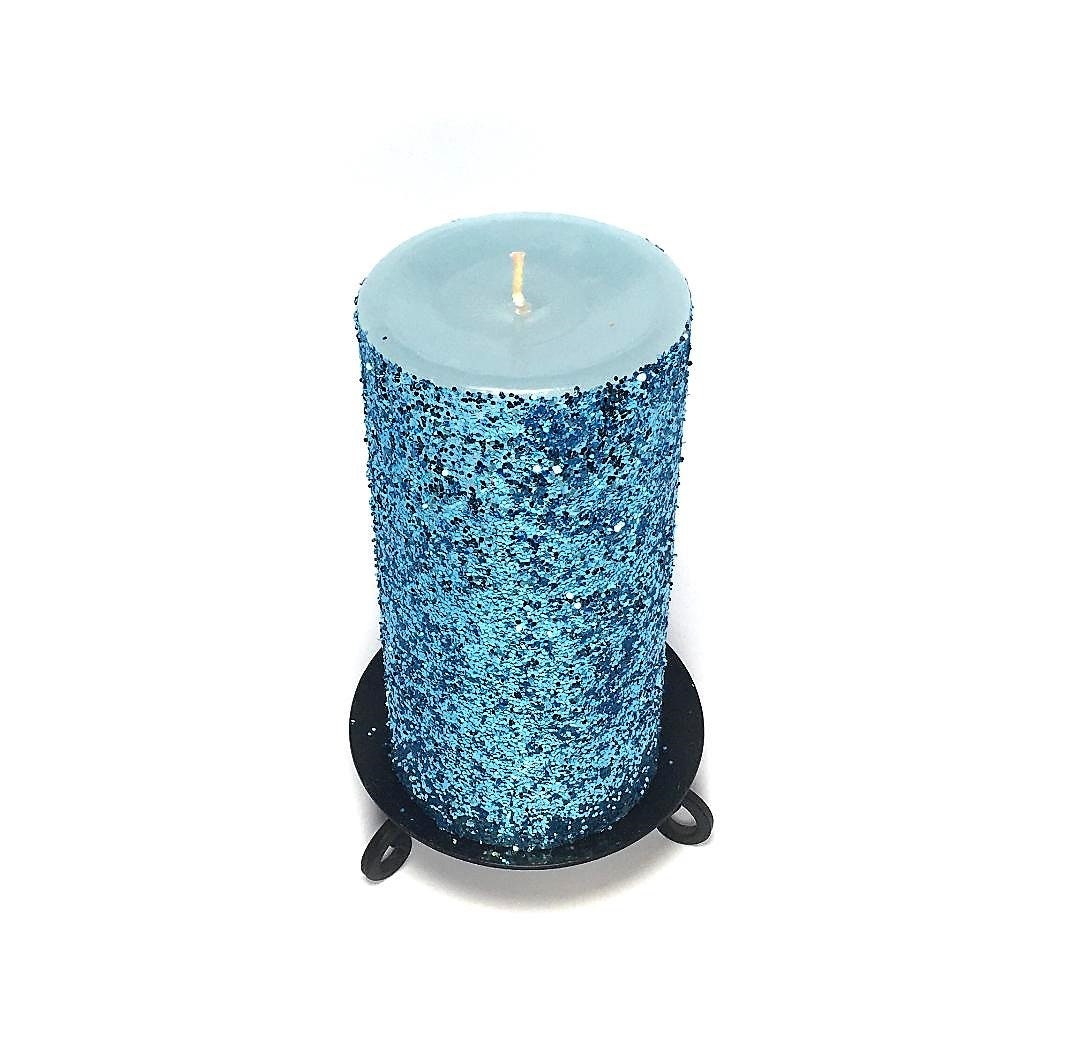 Light Blue Glitter Unscented Pillar Candle Choose Size Handmade