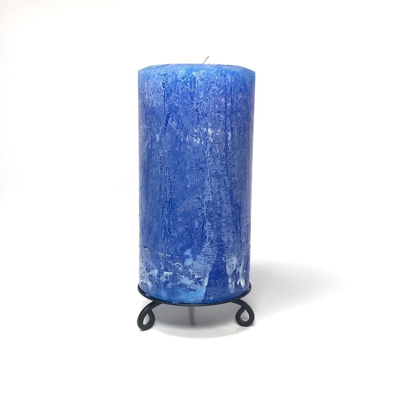 Royal Blue Rustic Unscented Pillar Candle Choose Size Handmade image 3