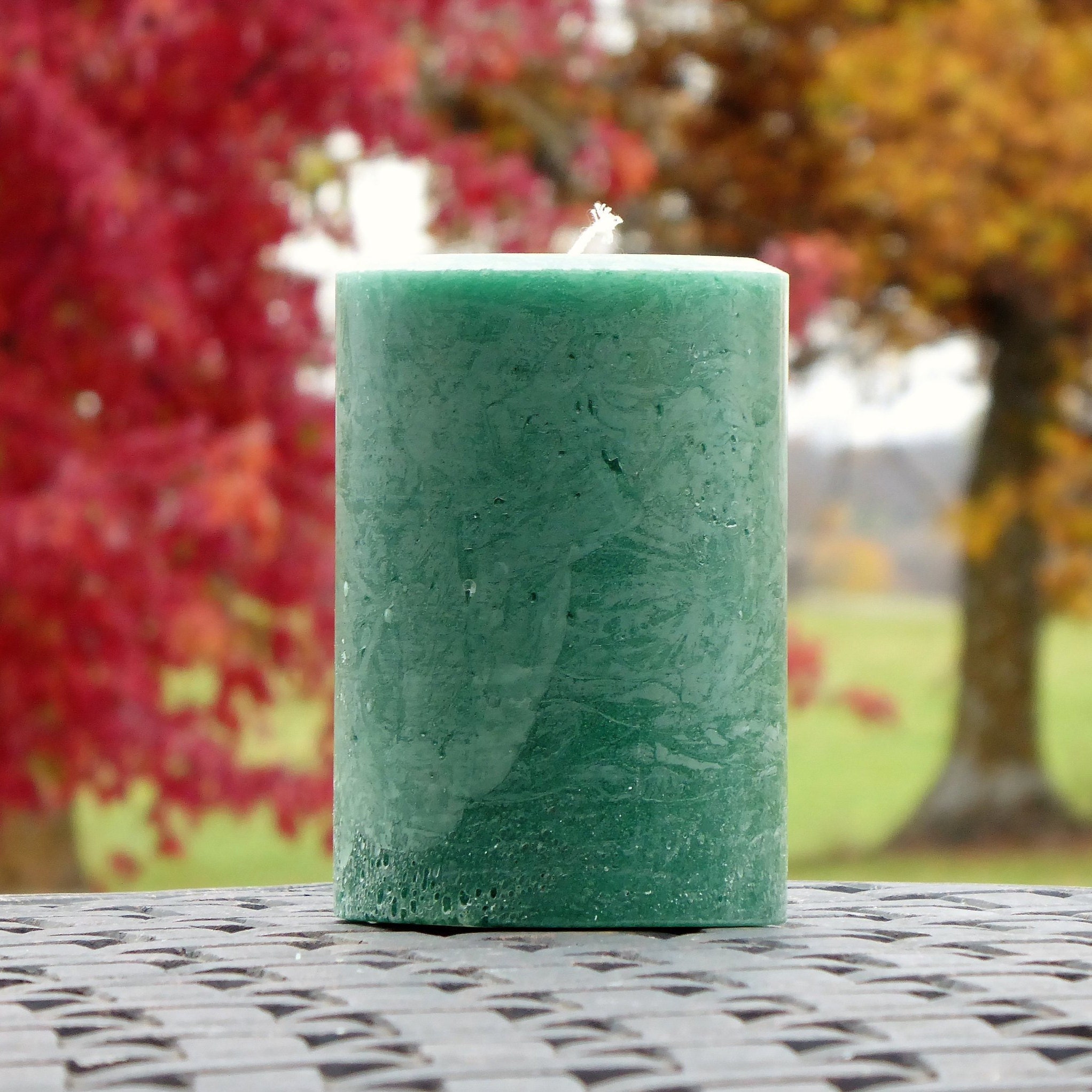 Green Rustic Unscented Pillar Candle Choose Size Handmade