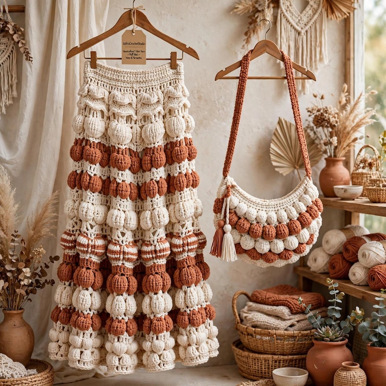 Crochet Pattern PDF Boho Skirt Top Bag Puff Stitch Outfit Digital Down ...