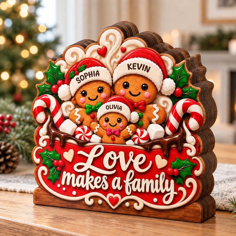 Custom Gingerbread Personalized Gingerbread Family Wooden Plaque, Custom Name Christmas ...
