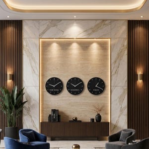 Custom Steel World Time Zone Clock Set, Modern Office Decor, Personalized City Wall Clocks
