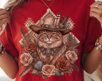 Cat T shirt, Western Shirt, Country, Cowgirl Tee, Boho, Cat Lovers T Shirt, Cat Mom Gift