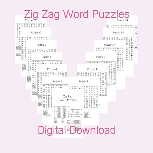 Zig Zag Word Search Etsy
