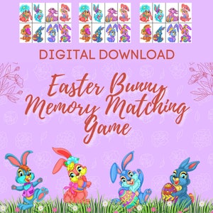 Juego de combinación de memoria de conejito de Pascua, imprimir en casa, descarga digital, juego de combinación de memoria de conejito de Pascua, juegos de conejito para Pascua