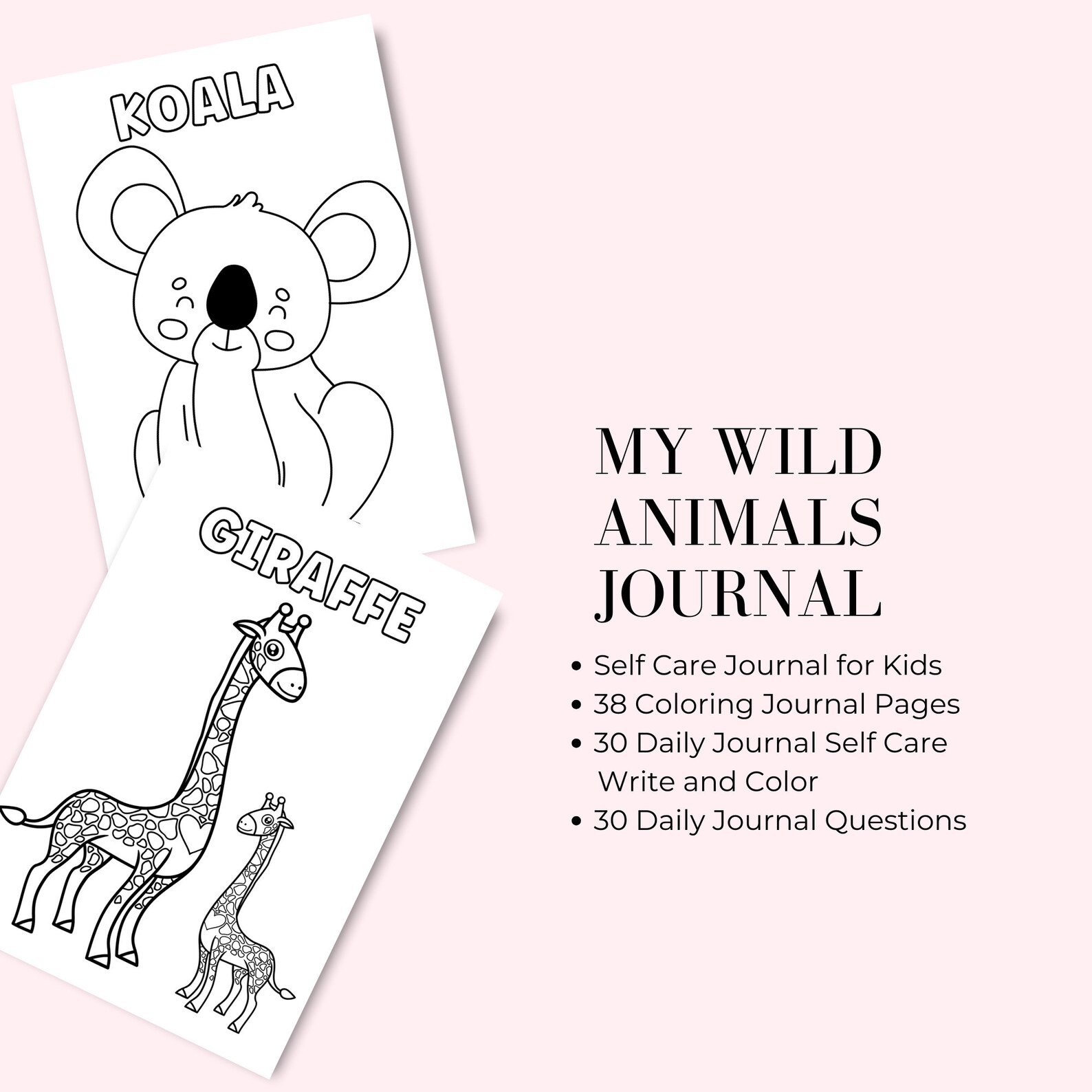 30 Day Guided Journal for Kids, My Wild Animals Journal, Coloring Self