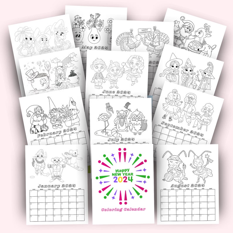 2024 Coloring Calendar, 2024 Sunday Start Calendar, Printable Coloring