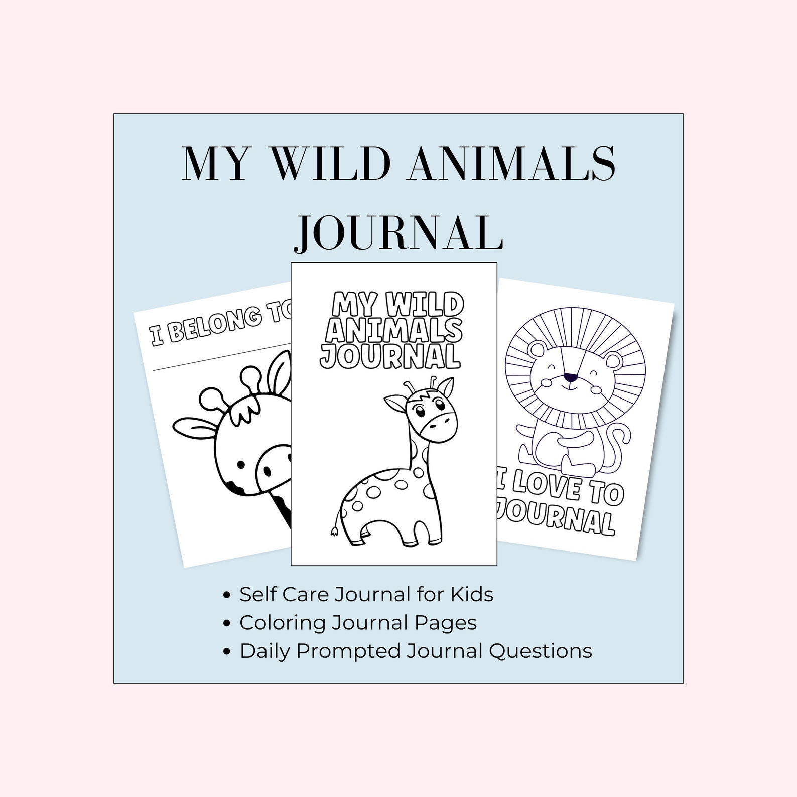 30 Day Guided Journal for Kids, My Wild Animals Journal, Coloring Self