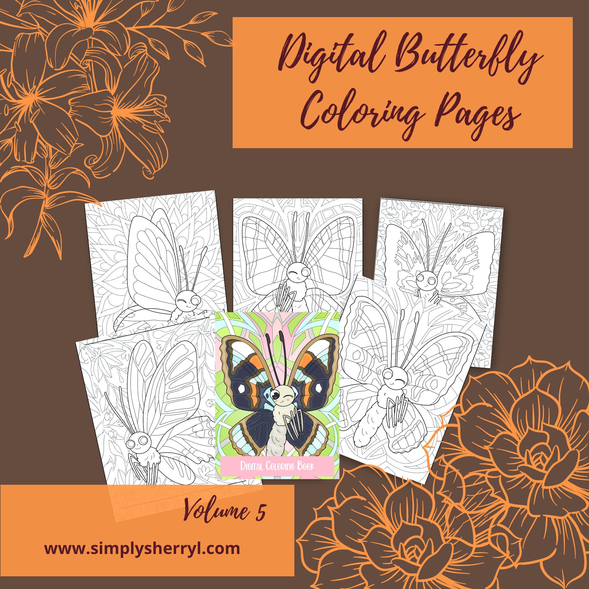 Digital Coloring Pages for Butterflies, Butterfly Pages, Print at Home ...