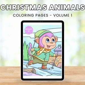 Christmas Animal Coloring Pages Volume 1, digital download, coloring page, Christmas coloring, easy coloring pages