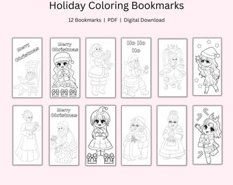 12 Holiday Coloring Bookmarks, Print at Home Bookmarks, Christmas Bookmarks, Printable Bookmarks on Christmas, Christmas Coloring Bookmarks
