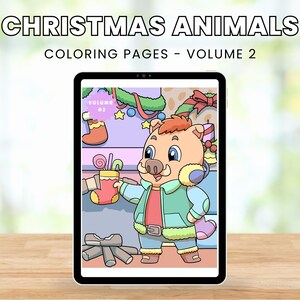 Christmas Animal Coloring Pages Volume 2, digital download, coloring page, Christmas coloring, easy coloring pages