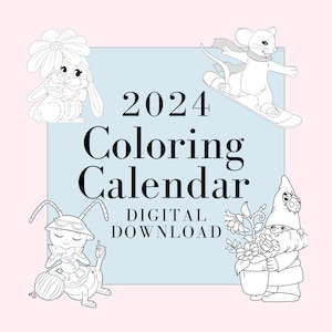 2024 Coloring Calendar, 2024 Sunday Start Calendar, Printable Coloring Calendar, Calendar Coloring Pages, PDF, 2024 Monthly Calendar