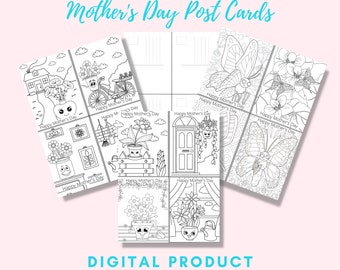 Cartes postales pour la fête des mères, Cartes postales à imprimer à la maison, Cartes postales à colorier pour maman, Dessins mignons à colorier pour la fête des mères, Cartes postales de fleurs