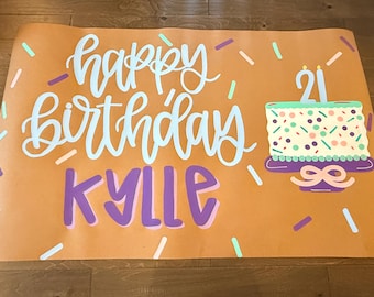Custom Hand Painted BannerHand-Painted Custom Celebration Banner: Floral Birthday Decor