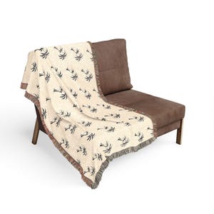 Palm Tree Pattern Woven Blanket | Tropical Leaf Throw, Fringe Edge
