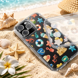 Doorzichtig strandtelefoonhoesje, zomerpictogrammen