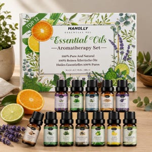 Paquete de 12 aceites esenciales puros, aceites para difusor de aromaterapia para relajación, elaboración de velas y jabones.