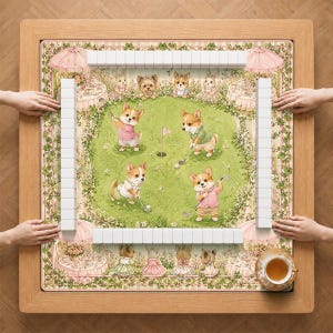 Bunny pony mahjong table mat, Vintage rabbit game table pad, Custom monogram mahjong mat, Whimsical tea party mat ,Rabbit lover mahjong gift