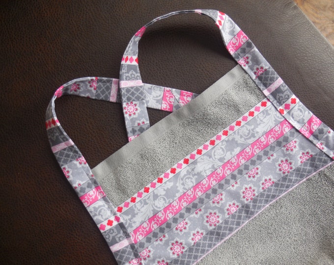 Baby Bath Apron Towel Pink Floral Pattern on Gray Towel Etsy