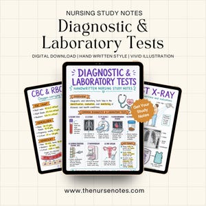 Diagnostic and Lab Tests Nursing Notes PDF, Handwritten Nursing Study Guide, Normal Lab Values, NCLEX Notes, Digital Nurse Notes