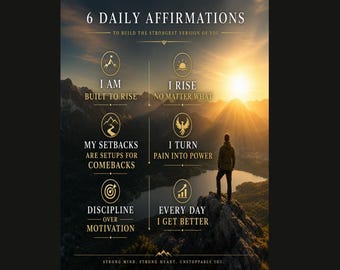 Daily Affirmations Poster, Mountain Sunrise Motivational Print (Digital Download)