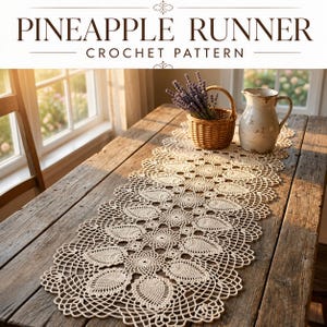 Pineapple Table Runner Crochet Pattern PDF, Vintage Crochet Table Runner Pattern, Lace Doily Runner Pattern, Instant Digital Download