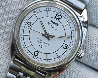 Vintage HMT Kohinoor Mechanical 17 Jewels Hand Winding White Dial Stainless Steel Bracelet Watch